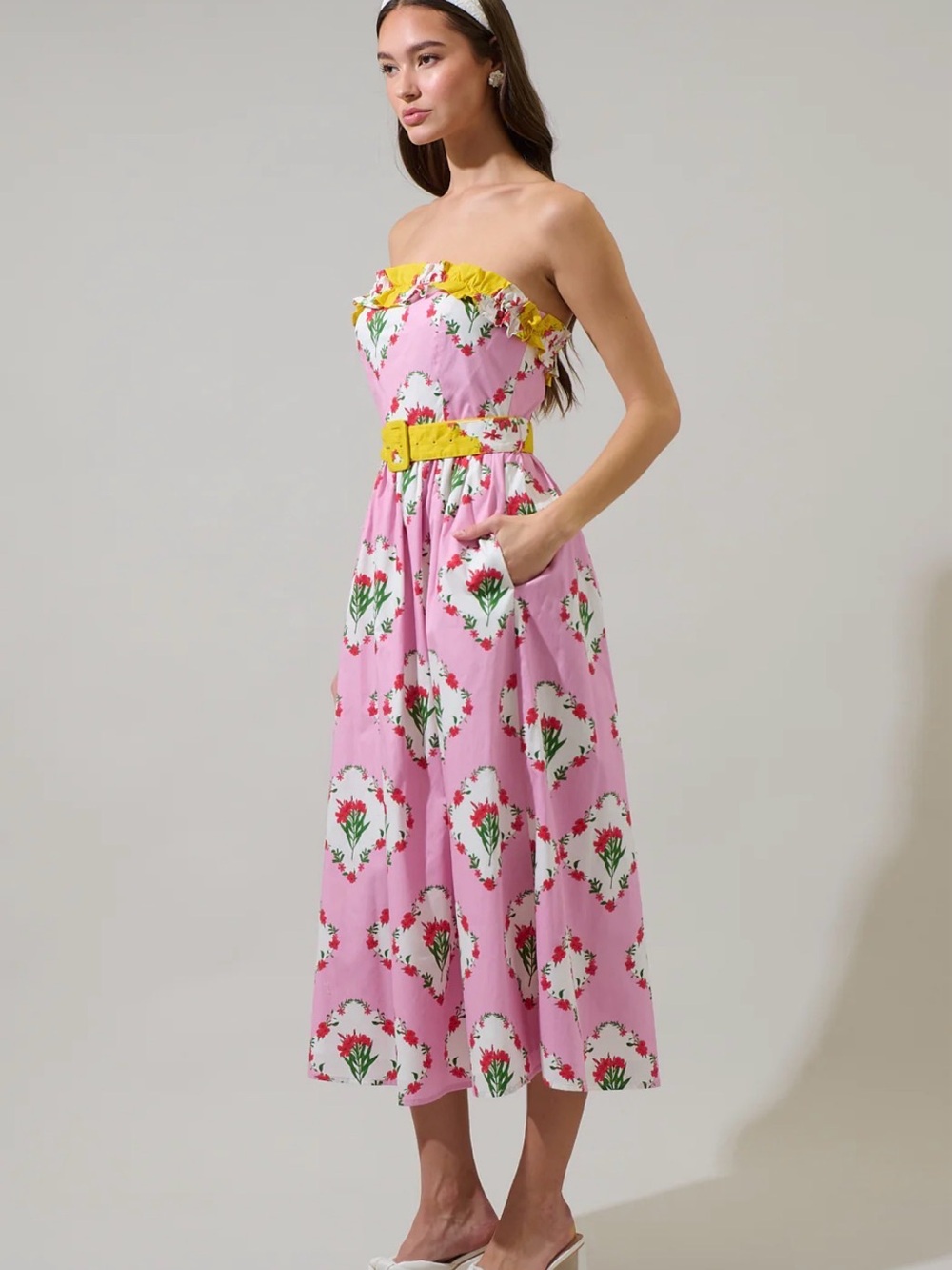 SugarLips Maia Floral Strapless Ruffle Midi Dress Sz XL Square neck Ruffles - Picture 4 of 15